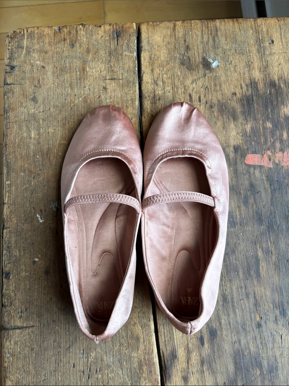 Zara Women’s Satin Mary Jane Flats in Blush Pink